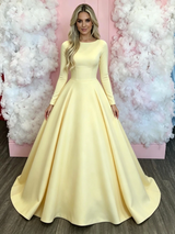 Yellow Long Sleeve Scoop Neck Prom Dress