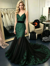 Black Mermaid Tulle Appliques Prom Dress