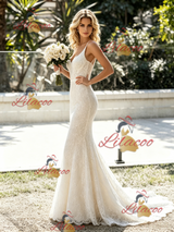 White Mermaid Lace Straps Wedding Dress