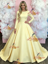 Yellow Long Sleeve Scoop Neck Prom Dress