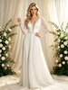 Long Sleeve V-neck Pleats Beading Wedding Dress