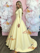 Yellow Long Sleeve Scoop Neck Prom Dress