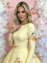 Yellow Long Sleeve Scoop Neck Prom Dress