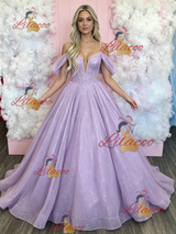 Purple Sequins Straps Prom Dress