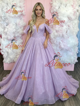 Purple Sequins Straps Prom Dress