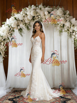 White Mermaid Lace Spaghetti Straps Wedding Dress