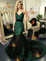 Black Mermaid Tulle Appliques Prom Dress