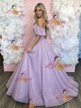 Purple Sequins Straps Prom Dress