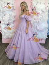 Purple Sequins Straps Prom Dress