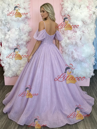 Purple Sequins Straps Prom Dress