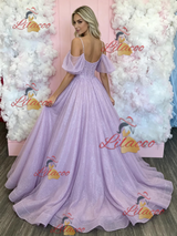 Purple Sequins Straps Prom Dress