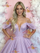 Purple Sequins Straps Prom Dress