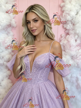 Purple Sequins Straps Prom Dress