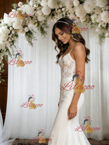 White Mermaid Lace Spaghetti Straps Wedding Dress