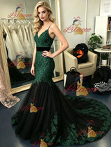 Black Mermaid Tulle Appliques Prom Dress