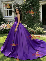 Purple Satin Spaghetti Straps Pleats Quinceanera Dress