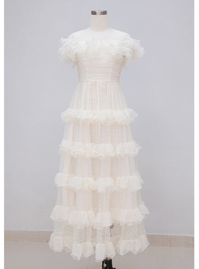 Women Beige Long Gauze Dress