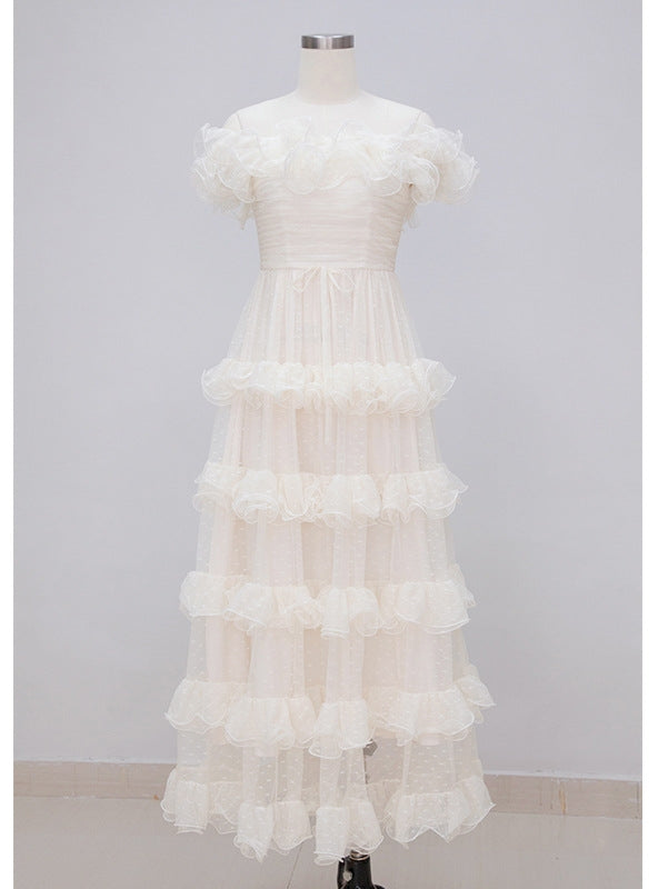 Women Beige Long Gauze Dress