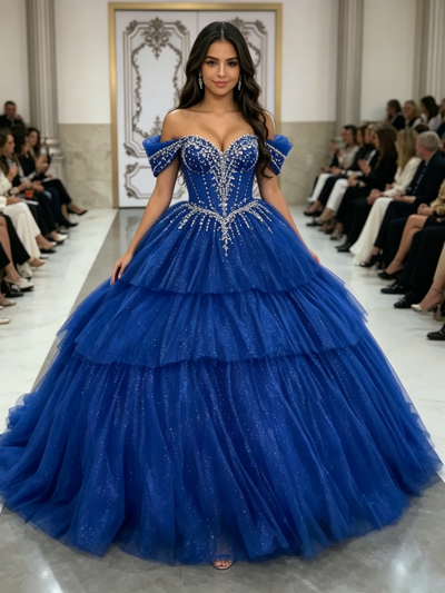 Yellow Tulle Off the Shoulder Beading Quinceanera Dress