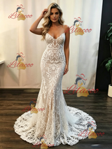 White Mermaid Straps Lace Wedding Dress