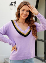 Loose Long Sleeve V-neck Knitting Sweater