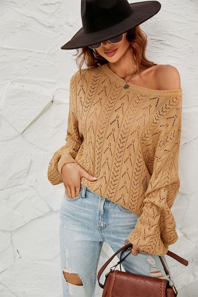 Hollow Knit Round Neck Sweater