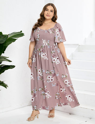 Plus Size Printed Slit Dress