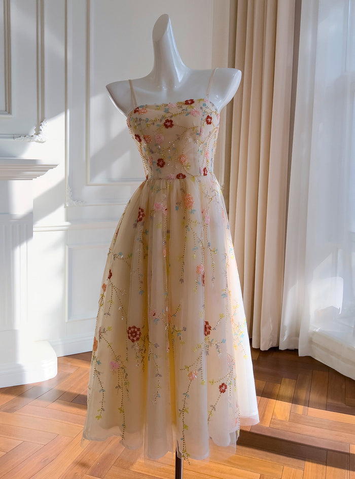 Apricot Tube Top Sequined Sling Dress