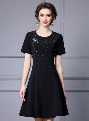 Black Short Sleeve Beading Mother Of The Bride Dress