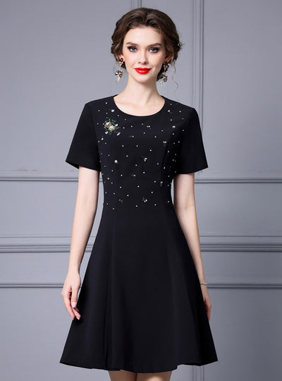 Black Short Sleeve Beading Mother Of The Bride Dress