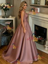 Satin V-neck Pleats Prom Dress