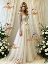 Ivory Tulle V-neck Beading Wedding Dress