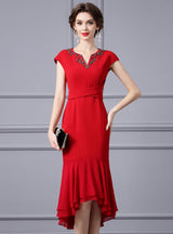 Red Cap Sleeve Beading Mother Of The Bride Dress