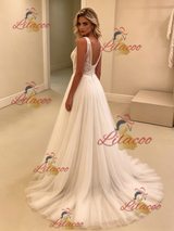 White Tulle Straps Wedding Dress