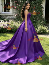 Purple Satin Spaghetti Straps Pleats Quinceanera Dress