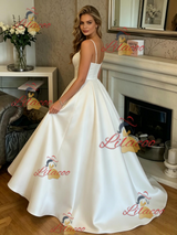 White Satin Spaghetti Straps Prom Dress