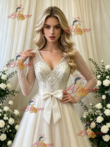Ivory Tulle V-neck Beading Wedding Dress