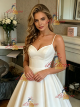 White Satin Spaghetti Straps Prom Dress