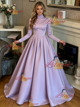 Purple Satin High Neck Prom Dress