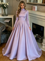 Purple Satin High Neck Prom Dress