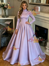 Purple Satin High Neck Prom Dress