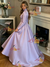Purple Satin High Neck Prom Dress
