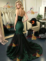 Black Mermaid Tulle Appliques Prom Dress