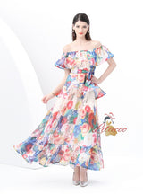 Printed Ruffled Chiffon Dress