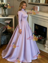Purple Satin High Neck Prom Dress