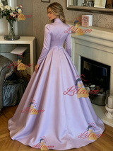 Purple Satin High Neck Prom Dress