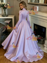 Purple Satin High Neck Prom Dress
