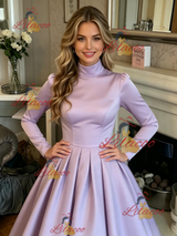 Purple Satin High Neck Prom Dress