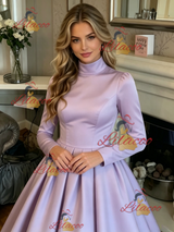 Purple Satin High Neck Prom Dress