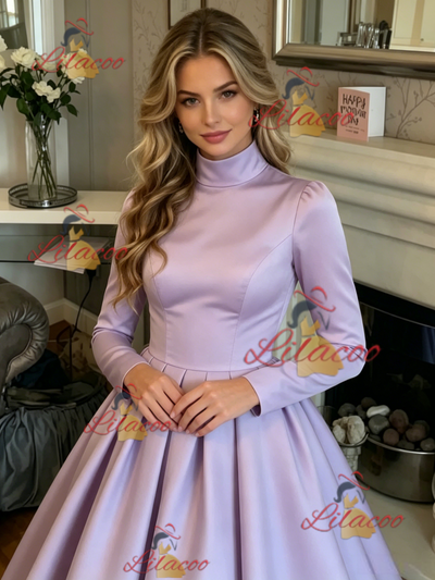 Purple Satin High Neck Prom Dress